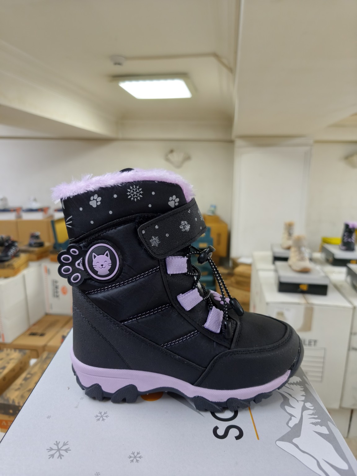 Black & Lilac Kids Snow Boot