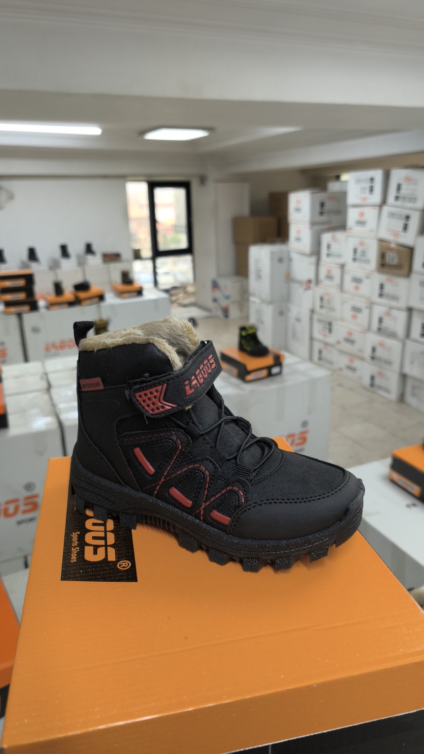 Black & Red Kids Winter Boot